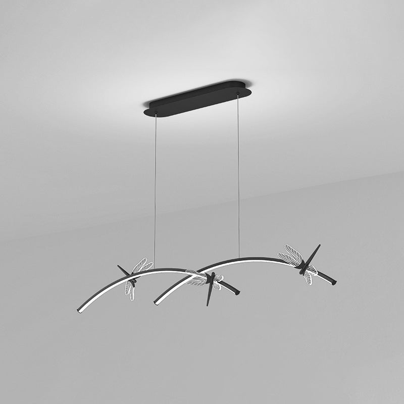 Curve Linear LED Island Pendant Minimalist Metal Restaurant Ceiling Light with Dragonfly Decor Black 47" Clearhalo 'Ceiling Lights' 'Island Lights' Lighting' 2553263