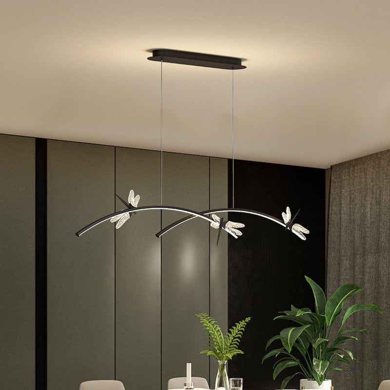 Curve Linear LED Island Pendant Minimalist Metal Restaurant Ceiling Light with Dragonfly Decor Clearhalo 'Ceiling Lights' 'Island Lights' Lighting' 2553266