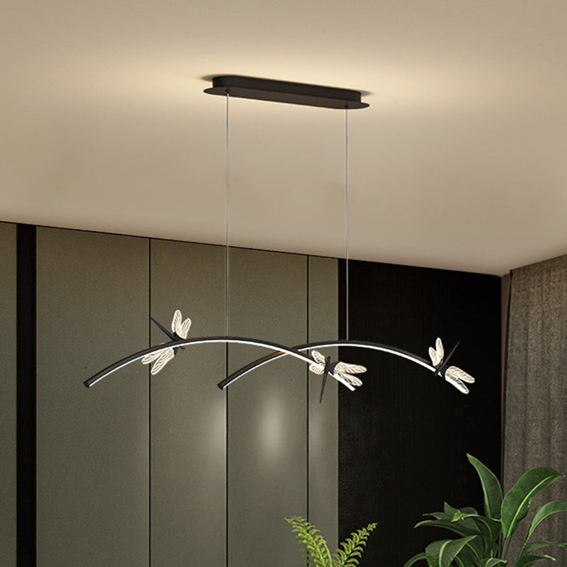 Curve Linear LED Island Pendant Minimalist Metal Restaurant Ceiling Light with Dragonfly Decor Clearhalo 'Ceiling Lights' 'Island Lights' Lighting' 2553269