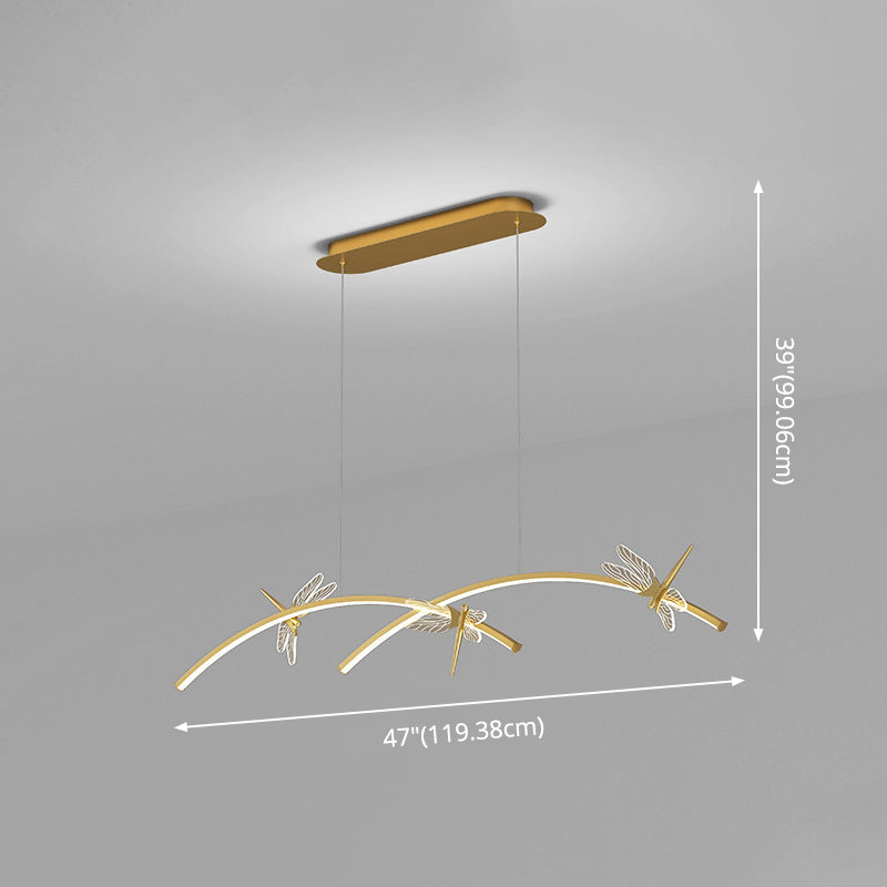 Curve Linear LED Island Pendant Minimalist Metal Restaurant Ceiling Light with Dragonfly Decor Clearhalo 'Ceiling Lights' 'Island Lights' Lighting' 2553272