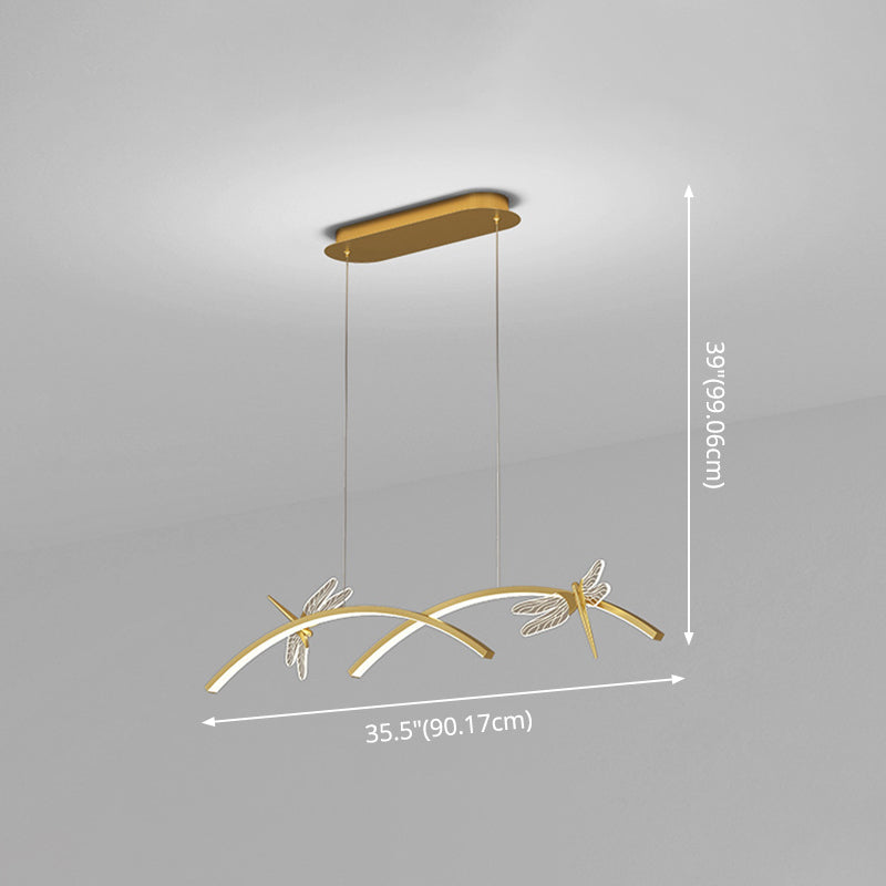 Curve Linear LED Island Pendant Minimalist Metal Restaurant Ceiling Light with Dragonfly Decor Clearhalo 'Ceiling Lights' 'Island Lights' Lighting' 2553274