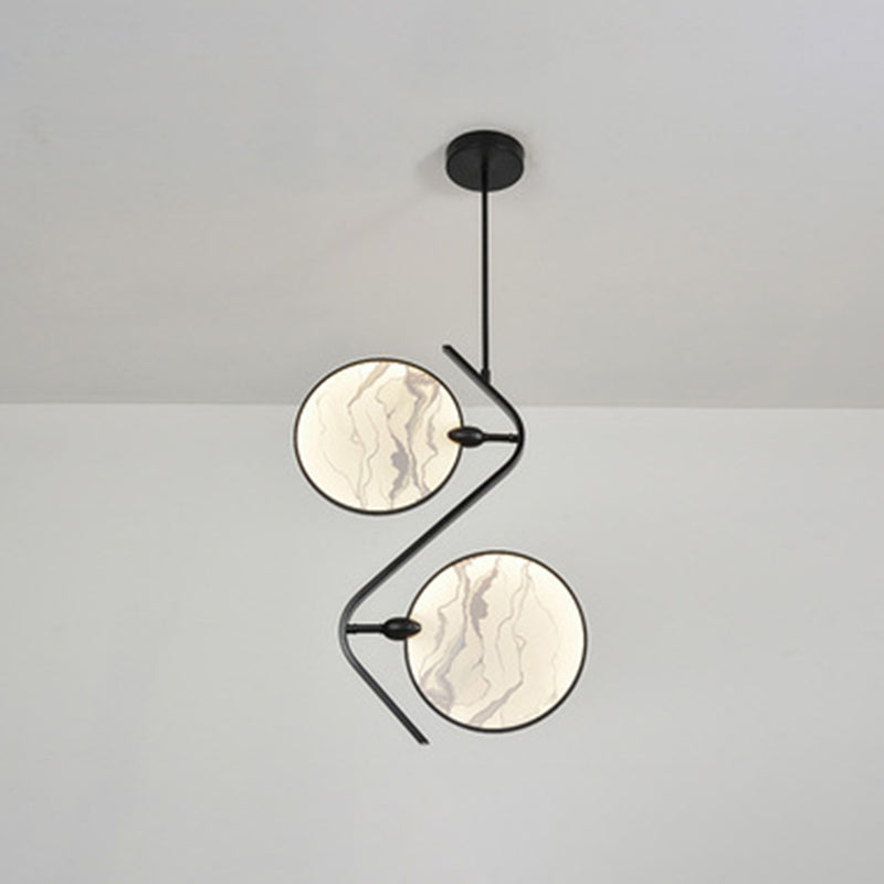 Circular Fan Shaped Island Lamp Modern Acrylic LED Tearoom Suspension Light with Landscape Print 2 Black Clearhalo 'Ceiling Lights' 'Island Lights' Lighting' 2553296