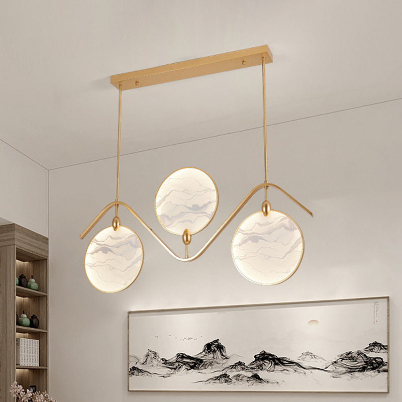 Circular Fan Shaped Island Lamp Modern Acrylic LED Tearoom Suspension Light with Landscape Print Clearhalo 'Ceiling Lights' 'Island Lights' Lighting' 2553299