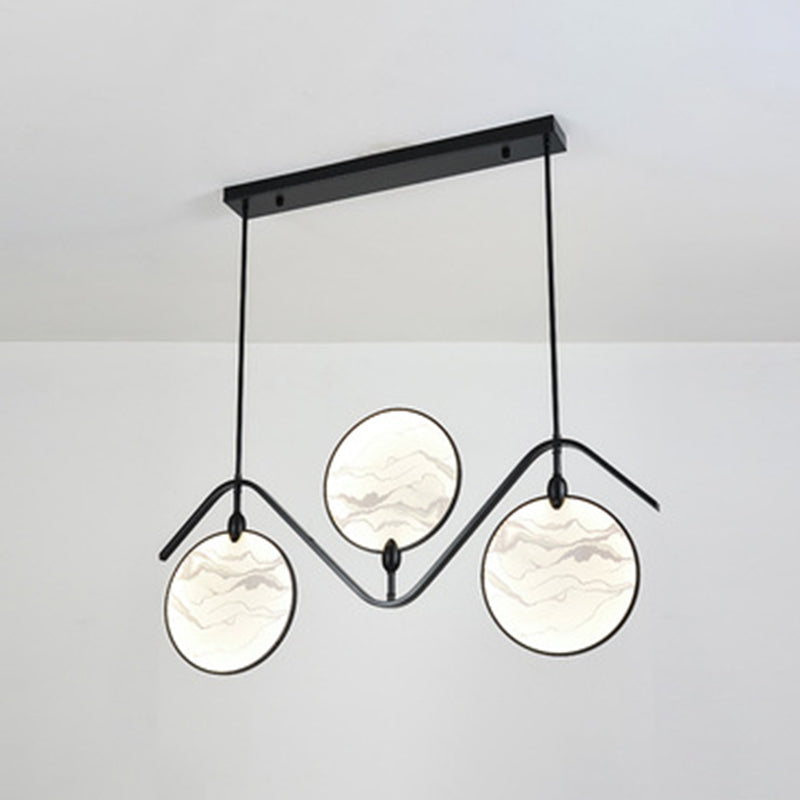 Circular Fan Shaped Island Lamp Modern Acrylic LED Tearoom Suspension Light with Landscape Print 3 Black Clearhalo 'Ceiling Lights' 'Island Lights' Lighting' 2553307