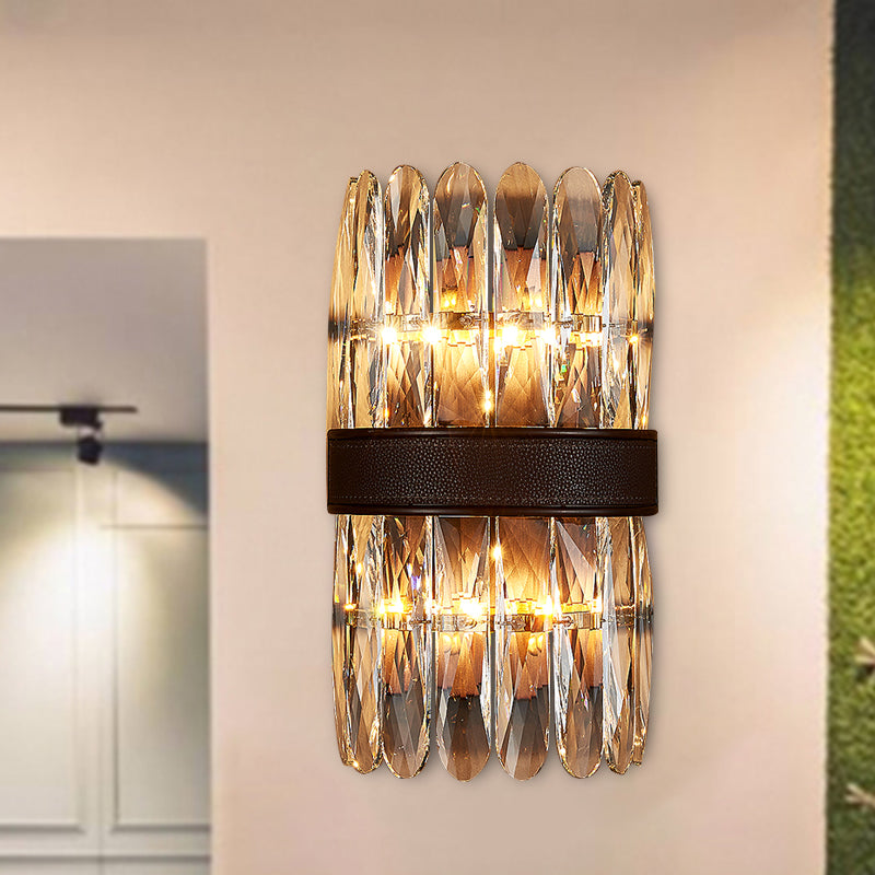 Crystal Block Cylinder Wall Lighting Fixture Modern 2/4 Lights Black Wall Sconce Light Clearhalo 'Modern wall lights' 'Modern' 'Wall Lamps & Sconces' 'Wall Lights' Lighting' 255348