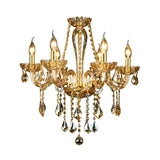 6 Heads Gold Glass Hanging Ceiling Light Traditional Candle Living Room Chandelier Lighting with Crystal Drop Clearhalo 'Ceiling Lights' 'Chandeliers' Lighting' options 255364