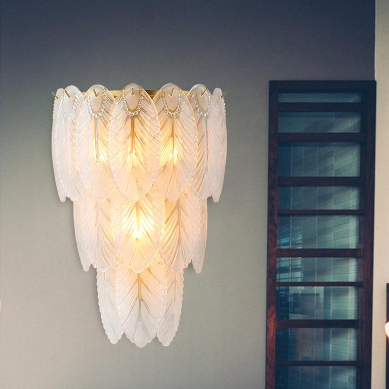 Tiered Wall Light Fixture Postmodern White Prismatic Glass 2/3 Lights Corridor Sconce Light Clearhalo 'Wall Lamps & Sconces' 'Wall Lights' Lighting' 255379