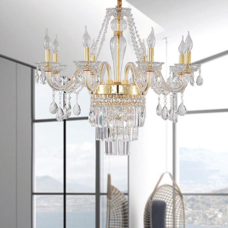 Candle Living Room Chandelier Lighting Traditional Clear Crystal 6 Lights Chrome/Gold Hanging Lamp Clearhalo 'Ceiling Lights' 'Chandeliers' Lighting' options 255390