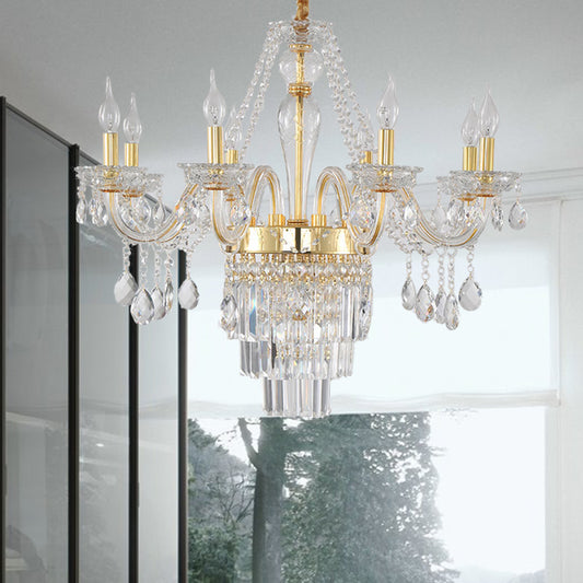 Candle Living Room Chandelier Lighting Traditional Clear Crystal 6 Lights Chrome/Gold Hanging Lamp Clearhalo 'Ceiling Lights' 'Chandeliers' Lighting' options 255391