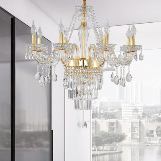 Candle Living Room Chandelier Lighting Traditional Clear Crystal 6 Lights Chrome/Gold Hanging Lamp Clearhalo 'Ceiling Lights' 'Chandeliers' Lighting' options 255392