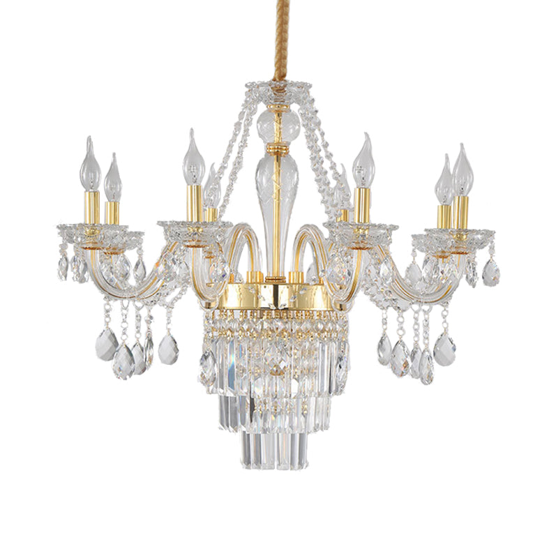 Candle Living Room Chandelier Lighting Traditional Clear Crystal 6 Lights Chrome/Gold Hanging Lamp Clearhalo 'Ceiling Lights' 'Chandeliers' Lighting' options 255394