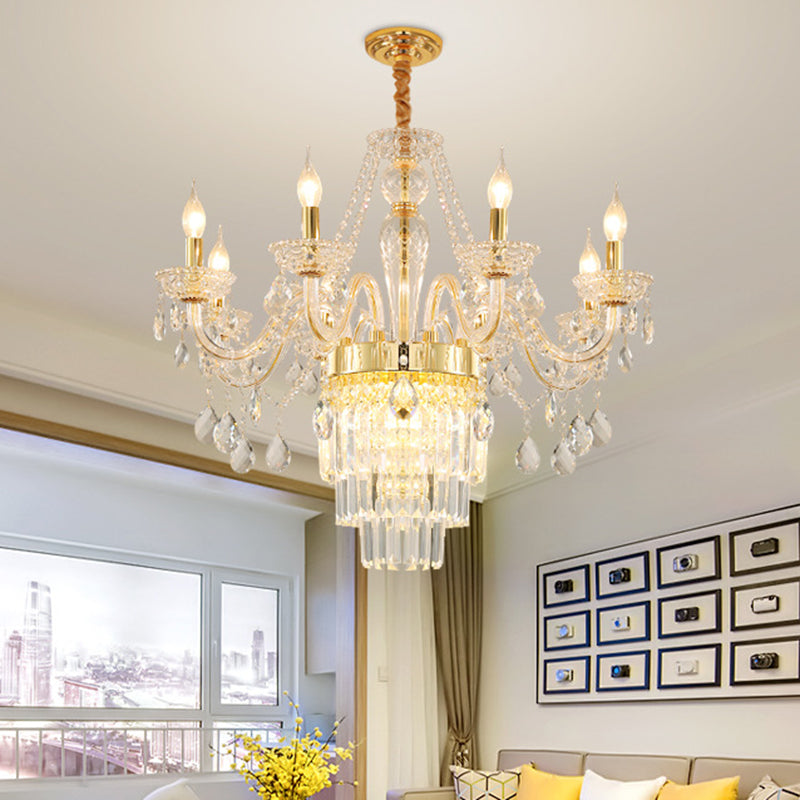 Candle Living Room Chandelier Lighting Traditional Clear Crystal 6 Lights Chrome/Gold Hanging Lamp Clearhalo 'Ceiling Lights' 'Chandeliers' Lighting' options 255395