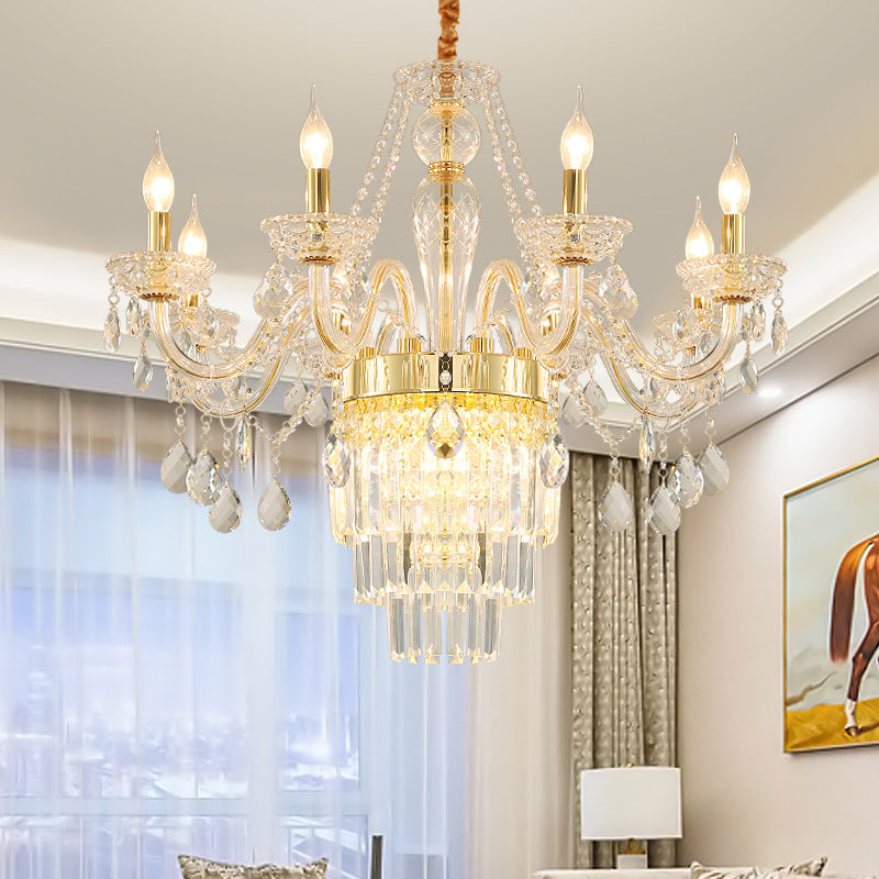 Candle Living Room Chandelier Lighting Traditional Clear Crystal 6 Lights Chrome/Gold Hanging Lamp Clearhalo 'Ceiling Lights' 'Chandeliers' Lighting' options 255396