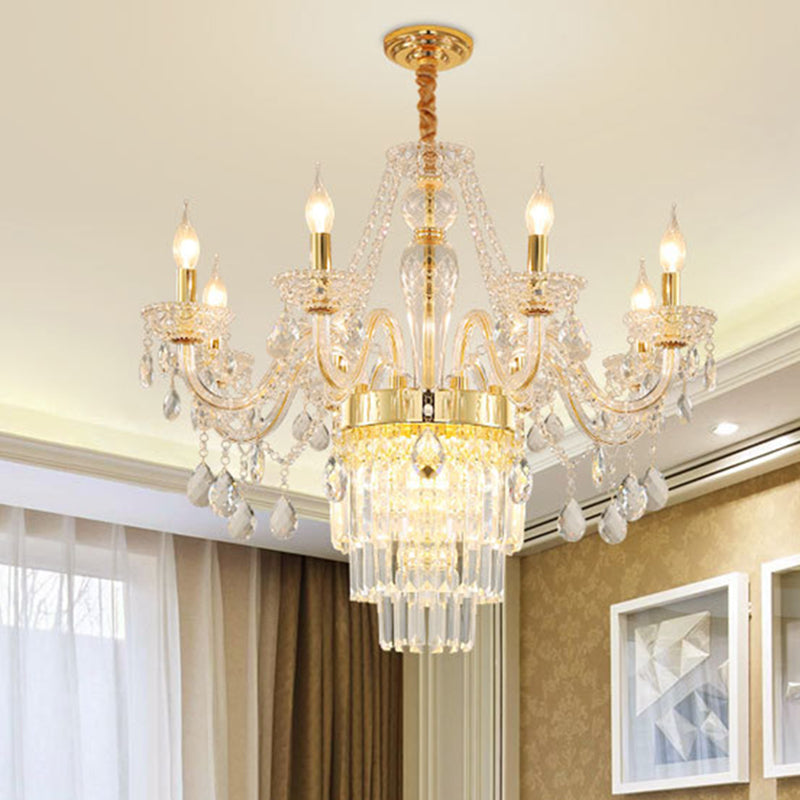 Candle Living Room Chandelier Lighting Traditional Clear Crystal 6 Lights Chrome/Gold Hanging Lamp Clearhalo 'Ceiling Lights' 'Chandeliers' Lighting' options 255397