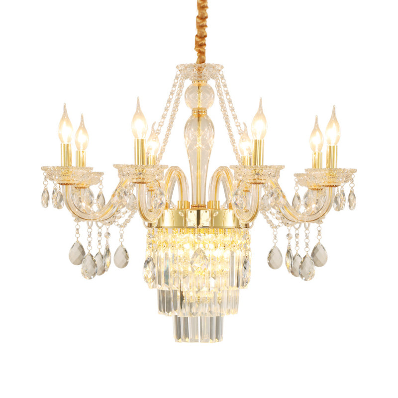 Candle Living Room Chandelier Lighting Traditional Clear Crystal 6 Lights Chrome/Gold Hanging Lamp Clearhalo 'Ceiling Lights' 'Chandeliers' Lighting' options 255399