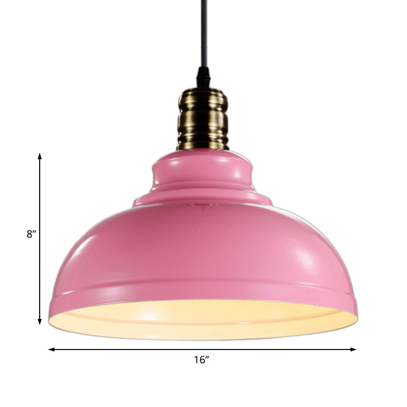 1 Head Dome Ceiling Fixture Industrial Style Pink/Blue Metal Hanging Fixture with Adjustable Cord, 12"/16" Width Clearhalo 'Art Deco Pendants' 'Cast Iron' 'Ceiling Lights' 'Ceramic' 'Crystal' 'Industrial Pendants' 'Industrial' 'Metal' 'Middle Century Pendants' 'Pendant Lights' 'Pendants' 'Tiffany' Lighting' 2554