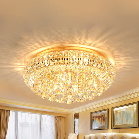 Golden Round Flush Lamp Modernist 4 Lights Crystal Close To Ceiling Lamp for Bedroom Gold Clearhalo 'Ceiling Lights' 'Close To Ceiling Lights' 'Close to ceiling' 'Flush mount' Lighting' 255402