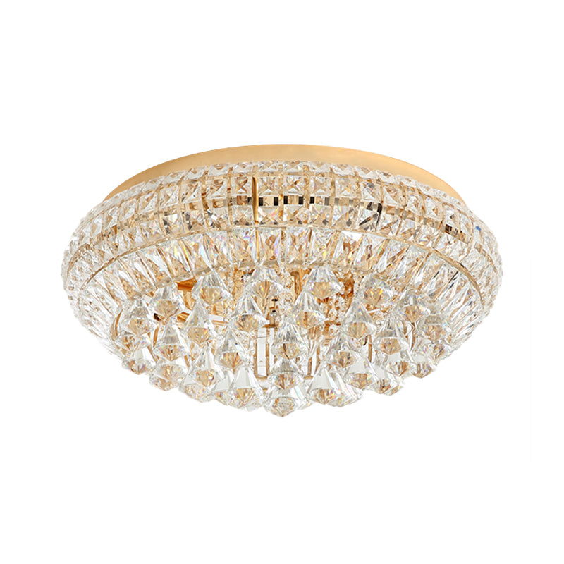 Golden Round Flush Lamp Modernist 4 Lights Crystal Close To Ceiling Lamp for Bedroom Clearhalo 'Ceiling Lights' 'Close To Ceiling Lights' 'Close to ceiling' 'Flush mount' Lighting' 255404