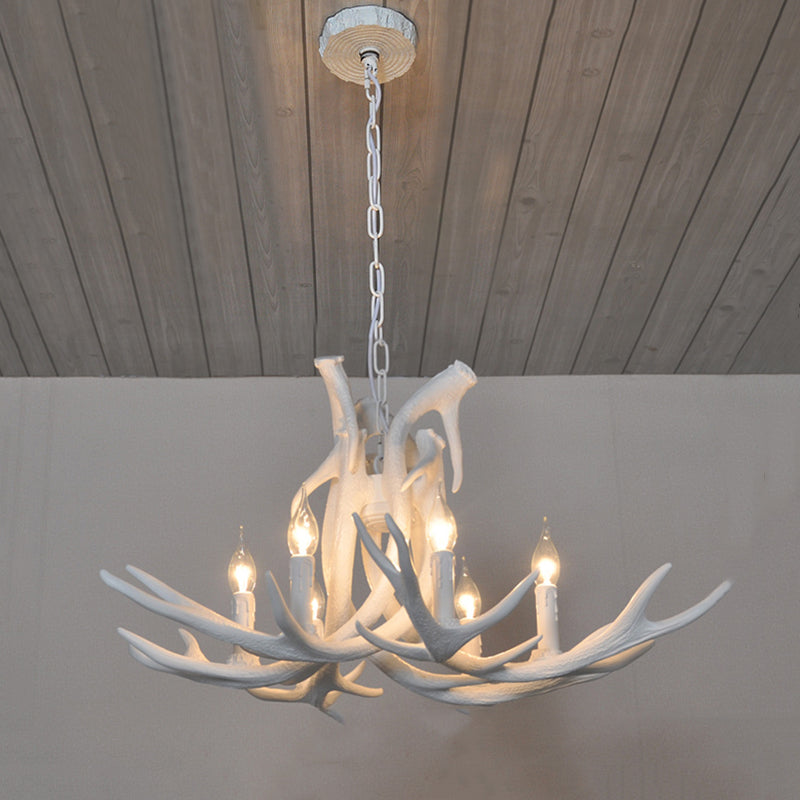 Resin White/Brown and Yellow Chandelier Lighting Antler 6 Lights Traditional Pendant Lamp for Dining Room with/without Shade Clearhalo 'Ceiling Lights' 'Chandeliers' Lighting' options 255406