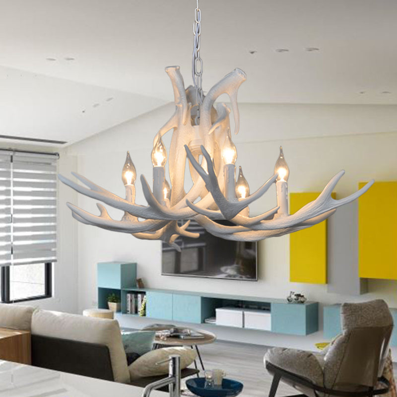 Resin White/Brown and Yellow Chandelier Lighting Antler 6 Lights Traditional Pendant Lamp for Dining Room with/without Shade Clearhalo 'Ceiling Lights' 'Chandeliers' Lighting' options 255407