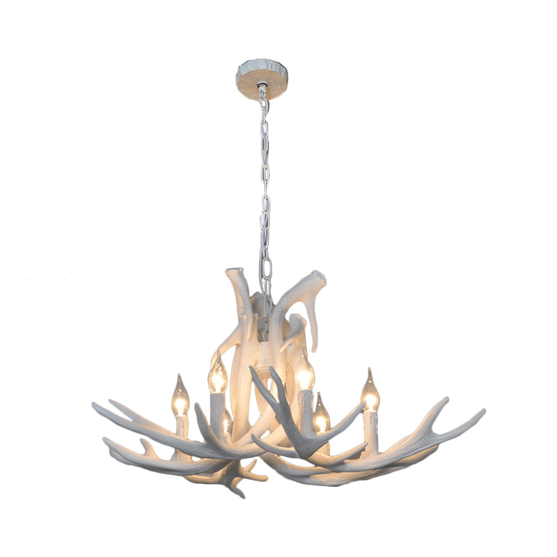 Resin White/Brown and Yellow Chandelier Lighting Antler 6 Lights Traditional Pendant Lamp for Dining Room with/without Shade Clearhalo 'Ceiling Lights' 'Chandeliers' Lighting' options 255408