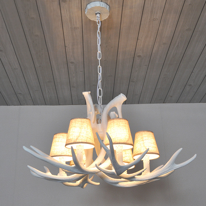 Resin White/Brown and Yellow Chandelier Lighting Antler 6 Lights Traditional Pendant Lamp for Dining Room with/without Shade Clearhalo 'Ceiling Lights' 'Chandeliers' Lighting' options 255409