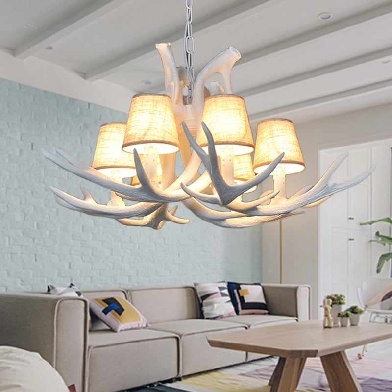 Resin White/Brown and Yellow Chandelier Lighting Antler 6 Lights Traditional Pendant Lamp for Dining Room with/without Shade Clearhalo 'Ceiling Lights' 'Chandeliers' Lighting' options 255410