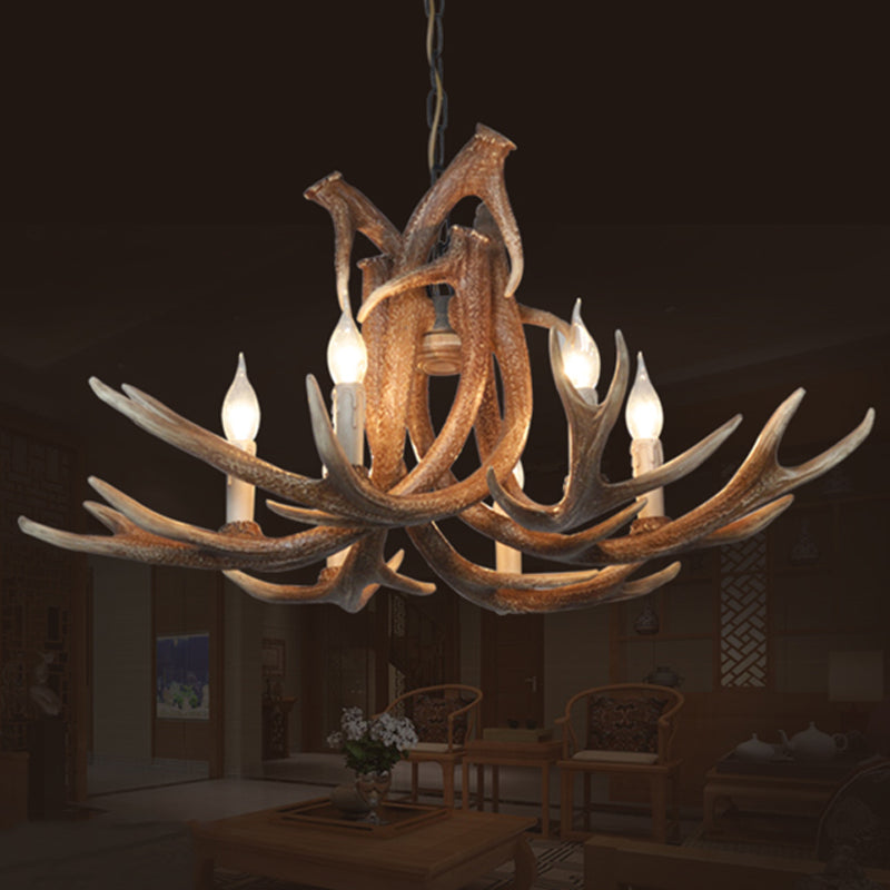 Resin White/Brown and Yellow Chandelier Lighting Antler 6 Lights Traditional Pendant Lamp for Dining Room with/without Shade Clearhalo 'Ceiling Lights' 'Chandeliers' Lighting' options 255412