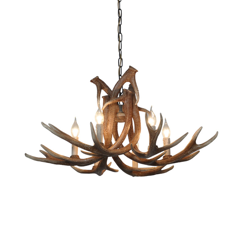 Resin White/Brown and Yellow Chandelier Lighting Antler 6 Lights Traditional Pendant Lamp for Dining Room with/without Shade Clearhalo 'Ceiling Lights' 'Chandeliers' Lighting' options 255414