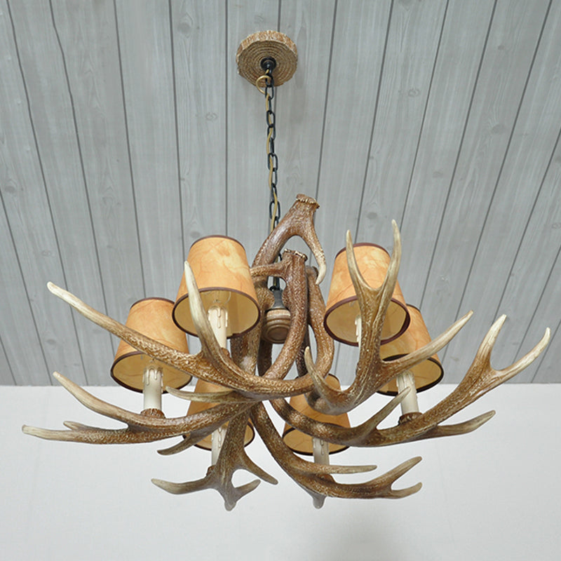 Resin White/Brown and Yellow Chandelier Lighting Antler 6 Lights Traditional Pendant Lamp for Dining Room with/without Shade Clearhalo 'Ceiling Lights' 'Chandeliers' Lighting' options 255415