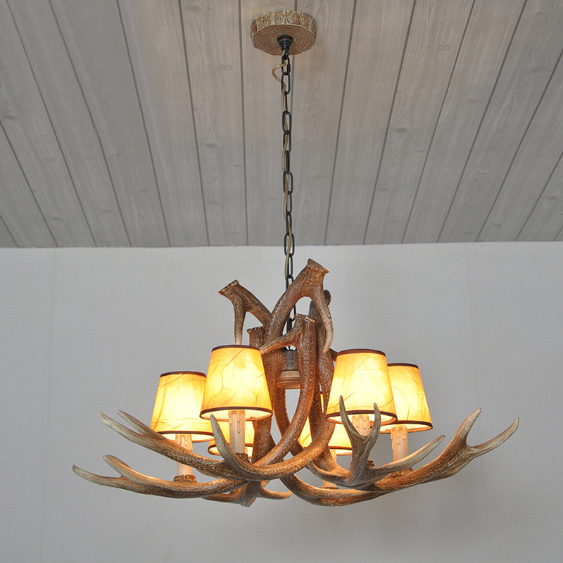 Resin White/Brown and Yellow Chandelier Lighting Antler 6 Lights Traditional Pendant Lamp for Dining Room with/without Shade Clearhalo 'Ceiling Lights' 'Chandeliers' Lighting' options 255416