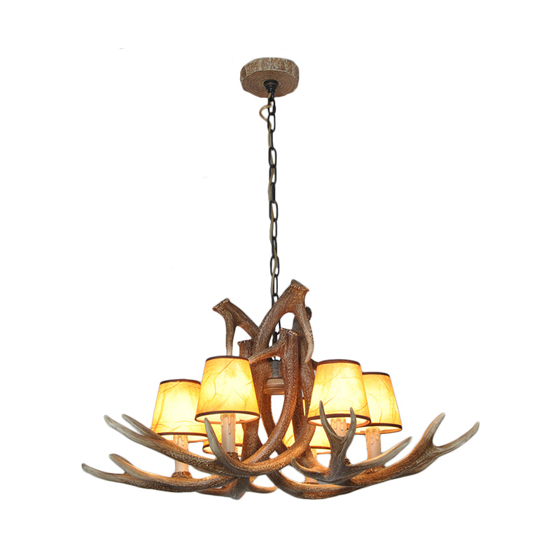 Resin White/Brown and Yellow Chandelier Lighting Antler 6 Lights Traditional Pendant Lamp for Dining Room with/without Shade Clearhalo 'Ceiling Lights' 'Chandeliers' Lighting' options 255417