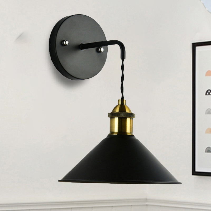 1 Head Wall Light with Conical Shade Metal Industrial Style Dining Table Sconce Lighting in Black Clearhalo 'Cast Iron' 'Glass' 'Industrial' 'Modern wall lights' 'Modern' 'Tiffany' 'Traditional wall lights' 'Wall Lamps & Sconces' 'Wall Lights' Lighting' 255419