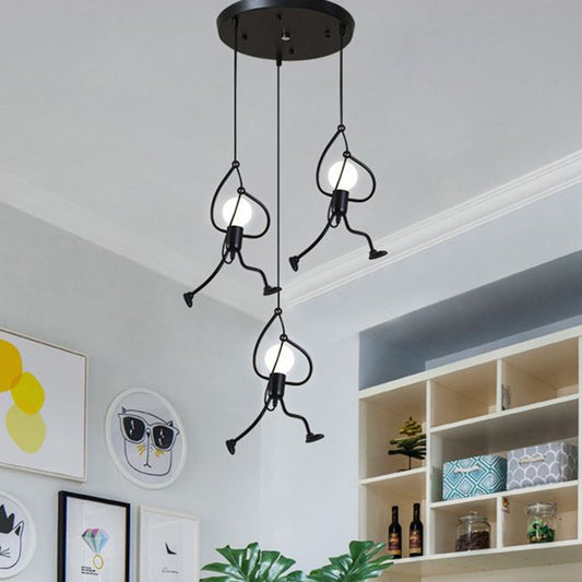 Black Cartoon Person Shaped Suspension Pendant Art Deco Metal Hanging Light for Bedroom Clearhalo 'Ceiling Lights' 'Pendant Lights' 'Pendants' Lighting' 2554192