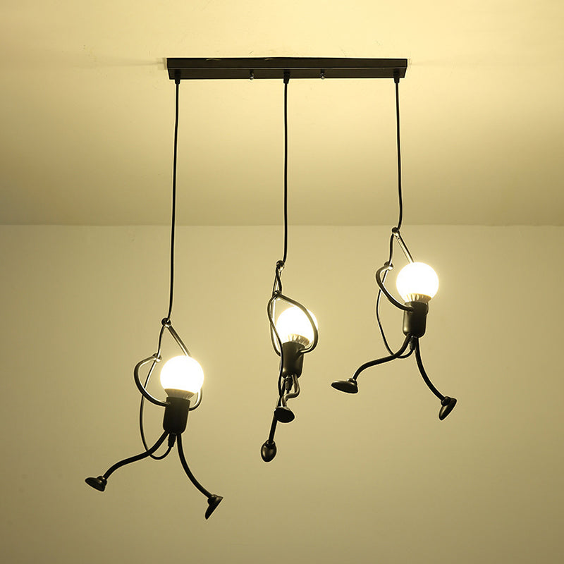 Black Cartoon Person Shaped Suspension Pendant Art Deco Metal Hanging Light for Bedroom Black Linear Clearhalo 'Ceiling Lights' 'Pendant Lights' 'Pendants' Lighting' 2554193