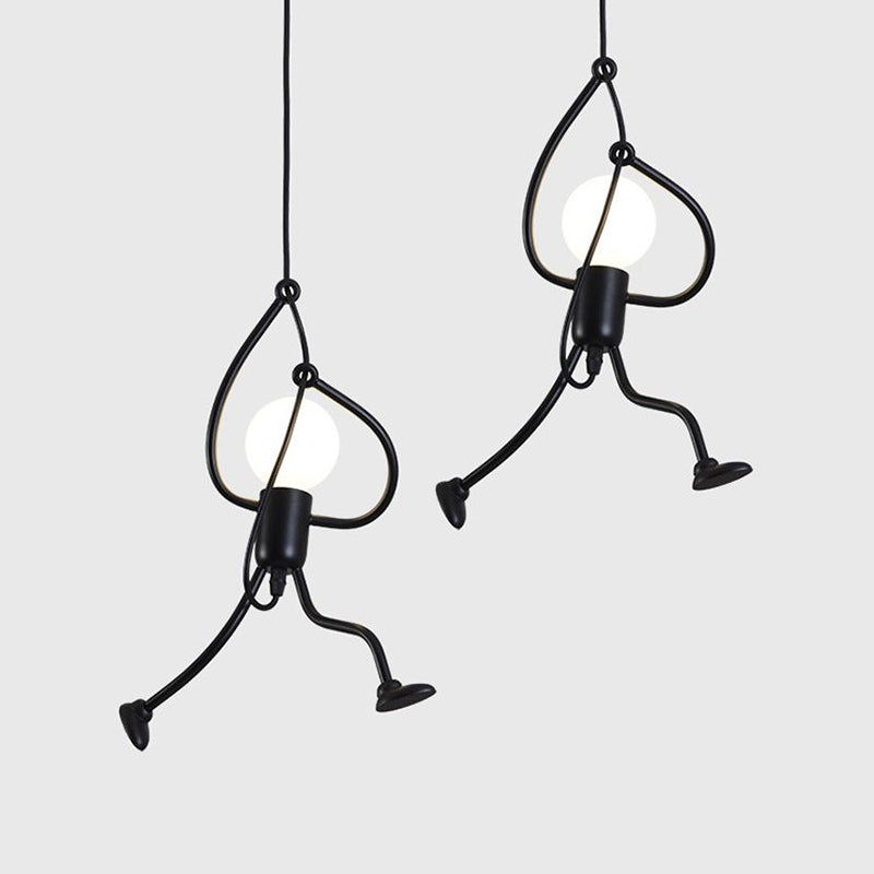 Black Cartoon Person Shaped Suspension Pendant Art Deco Metal Hanging Light for Bedroom Clearhalo 'Ceiling Lights' 'Pendant Lights' 'Pendants' Lighting' 2554199