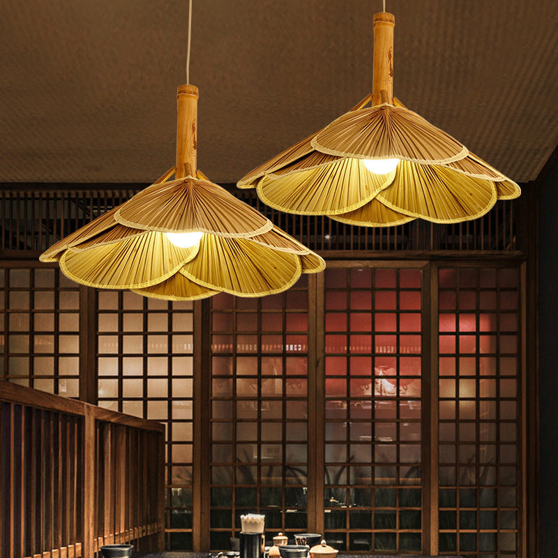 Modern Fan Ceiling Light Bamboo 1 Light Suspension Pendant in Wood for Restaurant Clearhalo 'Ceiling Lights' 'Pendant Lights' 'Pendants' Lighting' 2554212