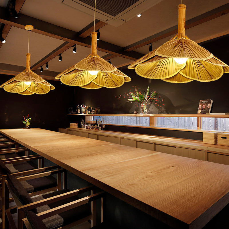 Modern Fan Ceiling Light Bamboo 1 Light Suspension Pendant in Wood for Restaurant Clearhalo 'Ceiling Lights' 'Pendant Lights' 'Pendants' Lighting' 2554214