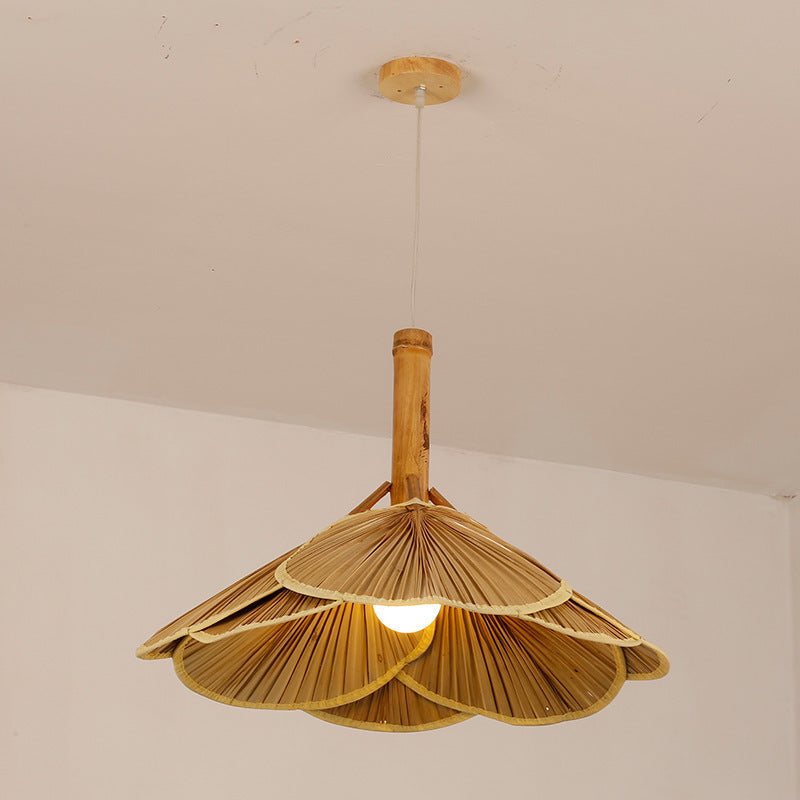 Modern Fan Ceiling Light Bamboo 1 Light Suspension Pendant in Wood for Restaurant Clearhalo 'Ceiling Lights' 'Pendant Lights' 'Pendants' Lighting' 2554216