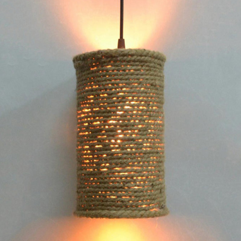 Beige Rural Retro Creative Pendant Lighting Rope Cylinder Pendant Lights for Restaurant Beige Round Clearhalo 'Ceiling Lights' 'Industrial Pendants' 'Industrial' 'Middle Century Pendants' 'Pendant Lights' 'Pendants' 'Tiffany' Lighting' 2554220