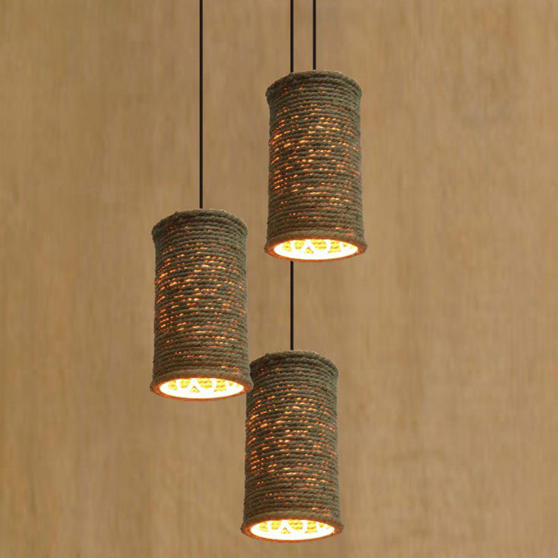 Beige Rural Retro Creative Pendant Lighting Rope Cylinder Pendant Lights for Restaurant Clearhalo 'Ceiling Lights' 'Industrial Pendants' 'Industrial' 'Middle Century Pendants' 'Pendant Lights' 'Pendants' 'Tiffany' Lighting' 2554221