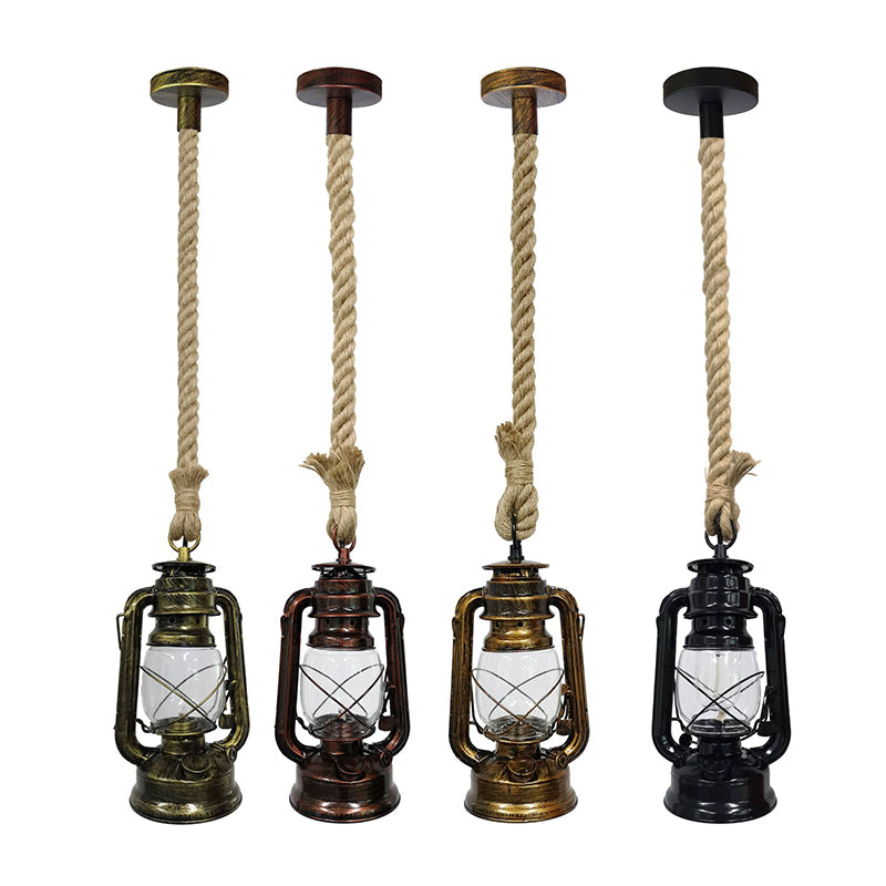 Vintage Hemp Rope Kerosene Horse Lamp Chandelier Metal Vintage Industrial Restaurant Hanging Lamp Clearhalo 'Ceiling Lights' 'Glass shade' 'Glass' 'Industrial Pendants' 'Industrial' 'Middle Century Pendants' 'Pendant Lights' 'Pendants' 'Tiffany' Lighting' 2554227