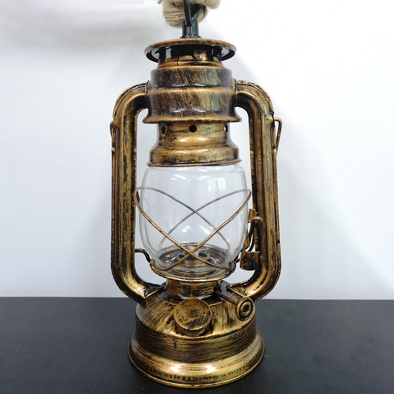 Vintage Hemp Rope Kerosene Horse Lamp Chandelier Metal Vintage Industrial Restaurant Hanging Lamp Brass Clearhalo 'Ceiling Lights' 'Glass shade' 'Glass' 'Industrial Pendants' 'Industrial' 'Middle Century Pendants' 'Pendant Lights' 'Pendants' 'Tiffany' Lighting' 2554231