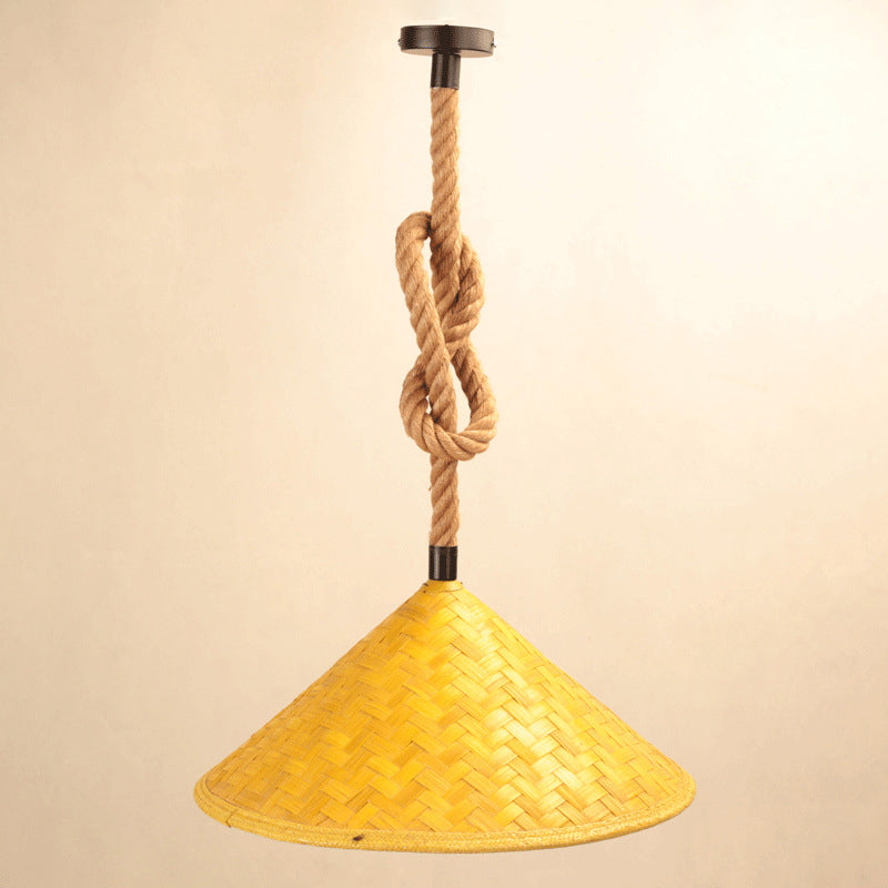 1 Light Pendant Ceiling Lights Rustic Straw Hat Rope Rattan Pendant Light Kit for Farmhouse Yellow Clearhalo 'Ceiling Lights' 'Industrial Pendants' 'Industrial' 'Middle Century Pendants' 'Pendant Lights' 'Pendants' 'Tiffany' Lighting' 2554237