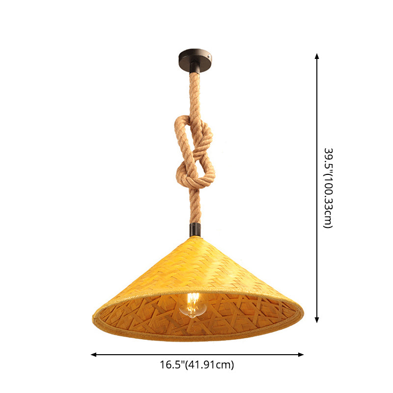 1 Light Pendant Ceiling Lights Rustic Straw Hat Rope Rattan Pendant Light Kit for Farmhouse Clearhalo 'Ceiling Lights' 'Industrial Pendants' 'Industrial' 'Middle Century Pendants' 'Pendant Lights' 'Pendants' 'Tiffany' Lighting' 2554238