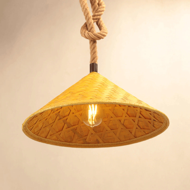 1 Light Pendant Ceiling Lights Rustic Straw Hat Rope Rattan Pendant Light Kit for Farmhouse Clearhalo 'Ceiling Lights' 'Industrial Pendants' 'Industrial' 'Middle Century Pendants' 'Pendant Lights' 'Pendants' 'Tiffany' Lighting' 2554240