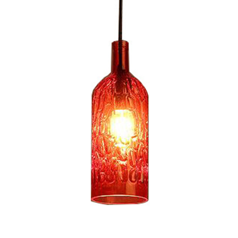 Vintage Art Deco Wine Bottle Hanging Lamp Wavy Glass 1 Light Restaurant Down Lighting Pendant for Bar Red Clearhalo 'Ceiling Lights' 'Glass shade' 'Glass' 'Industrial Pendants' 'Industrial' 'Middle Century Pendants' 'Pendant Lights' 'Pendants' 'Tiffany' Lighting' 2554271