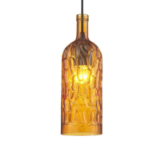 Vintage Art Deco Wine Bottle Hanging Lamp Wavy Glass 1 Light Restaurant Down Lighting Pendant for Bar Amber Clearhalo 'Ceiling Lights' 'Glass shade' 'Glass' 'Industrial Pendants' 'Industrial' 'Middle Century Pendants' 'Pendant Lights' 'Pendants' 'Tiffany' Lighting' 2554272