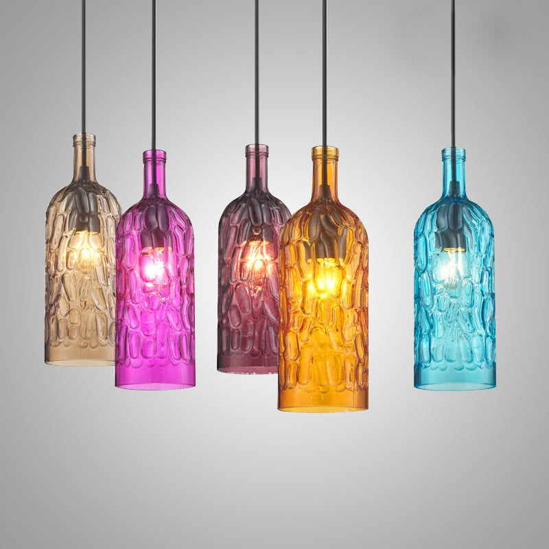 Vintage Art Deco Wine Bottle Hanging Lamp Wavy Glass 1 Light Restaurant Down Lighting Pendant for Bar Clearhalo 'Ceiling Lights' 'Glass shade' 'Glass' 'Industrial Pendants' 'Industrial' 'Middle Century Pendants' 'Pendant Lights' 'Pendants' 'Tiffany' Lighting' 2554273