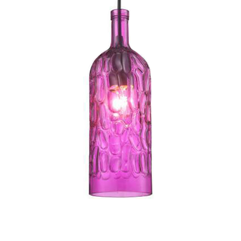 Vintage Art Deco Wine Bottle Hanging Lamp Wavy Glass 1 Light Restaurant Down Lighting Pendant for Bar Purple Clearhalo 'Ceiling Lights' 'Glass shade' 'Glass' 'Industrial Pendants' 'Industrial' 'Middle Century Pendants' 'Pendant Lights' 'Pendants' 'Tiffany' Lighting' 2554274